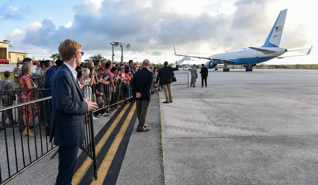Vice President of the United States Michael Pence arrives at Andersen Air Force Base, Guam Nov. 18, 2018. Pence and his wife Karen stopped by the base to meet with and speak to service members and their families. (U.S. Air Force photo by Senior Airman Christopher Quail)