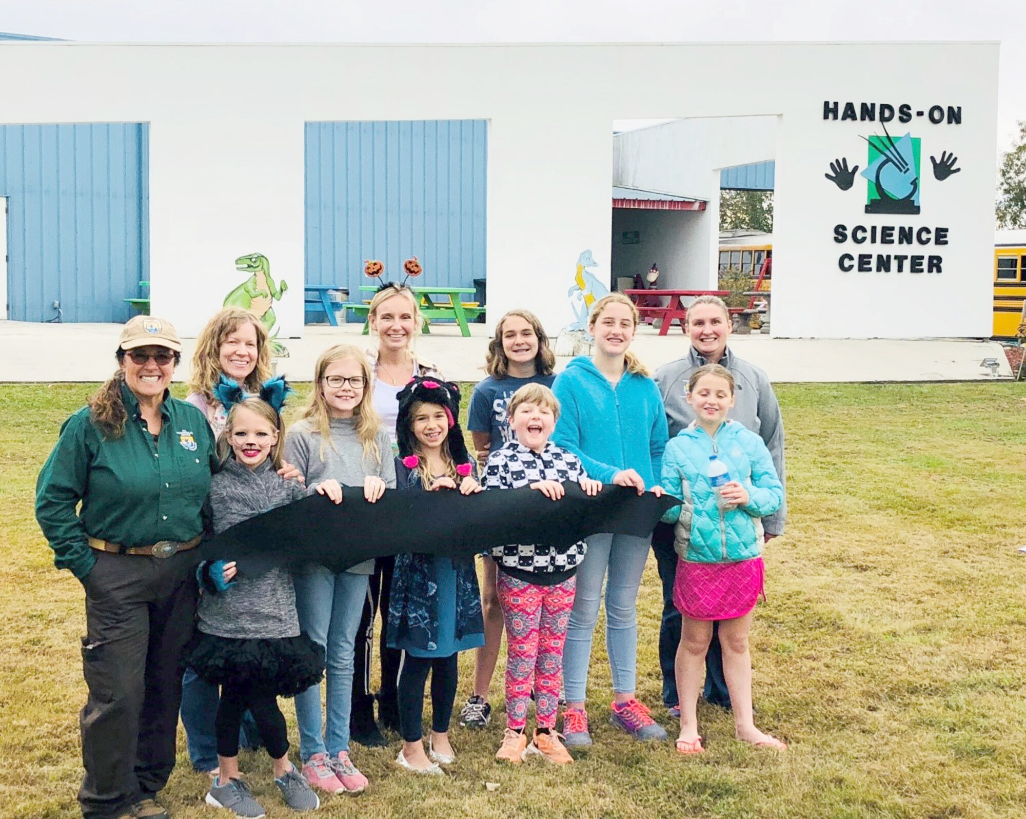 Leslie Hay, a U.S. Fish and Wildlife Service biologist at Arnold, along with Sarah Harrison, USFWS Tennessee Field Office biologist, and Shannon Allen, chief of National Environmental Policy Act, Natural and Cultural Resources, join Arnold Science, Technology, Engineering and Mathematics director Olga Oakley to provide a “Celebration of Bats” to a group of homeschooled students recently visiting the Hands-On Science Center. This presentation was part of an outreach effort during the 2018 International Bat Week. (Courtesy photo)