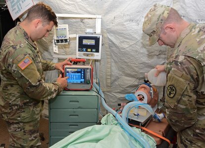 Medical Soldiers test the intrathoracic pressure regulation therapy device at Joint Base San Antonio-Camp Bullis Nov. 7.