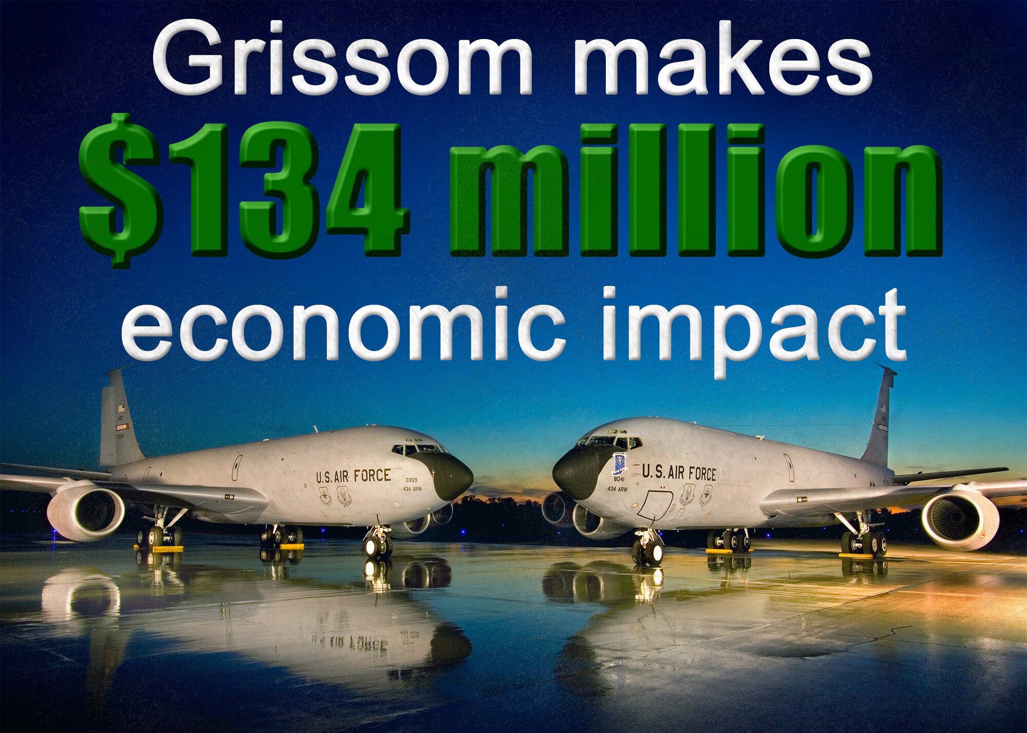 The 434th Air Refueling Wing recently announced Grissom Air Reserve Base, Ind. had a more than $134.1 million economic impact on the local economy for Fiscal Year 2018. During 2018, Grissom expended $40.5 million in equipment, supplies, contracts and minor construction, directly impacting local community job creation by more than $26.8 million. (U.S. Air Force graphic/Master Sgt. Benjamin Mota)