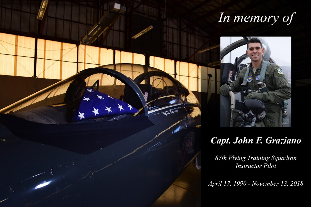 Laughlin will host a memorial service to honor the life of Capt. John F. Graziano, Wednesday, Nov. 21, 2018 at 9 a.m. in the weather shelter. For more questions or concerns regarding attendance to this service, please contact public affairs at (830) 298-5262.