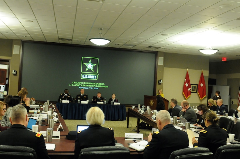 U.S. Army Soldiers answer speak on the next generation of Soldiers and leaders, and discuss their personal Army stories to educators, principals and counselors during the 2018 U.S. Army Leadership Symposium held at Fort Leavenworth, Kansas, November 7-9, 2018.