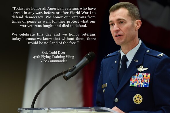 Col. Todd Dyer, 47th Flying Training Wing vice commander, is the focus of this week’s Airman Spotlight. Dyer took a moment to express his thoughts on the significance of the day, and the importance that it has not only to him, but to all United States citizens. (U.S. Air Force graphic by Senior Airman Daniel Hambor)