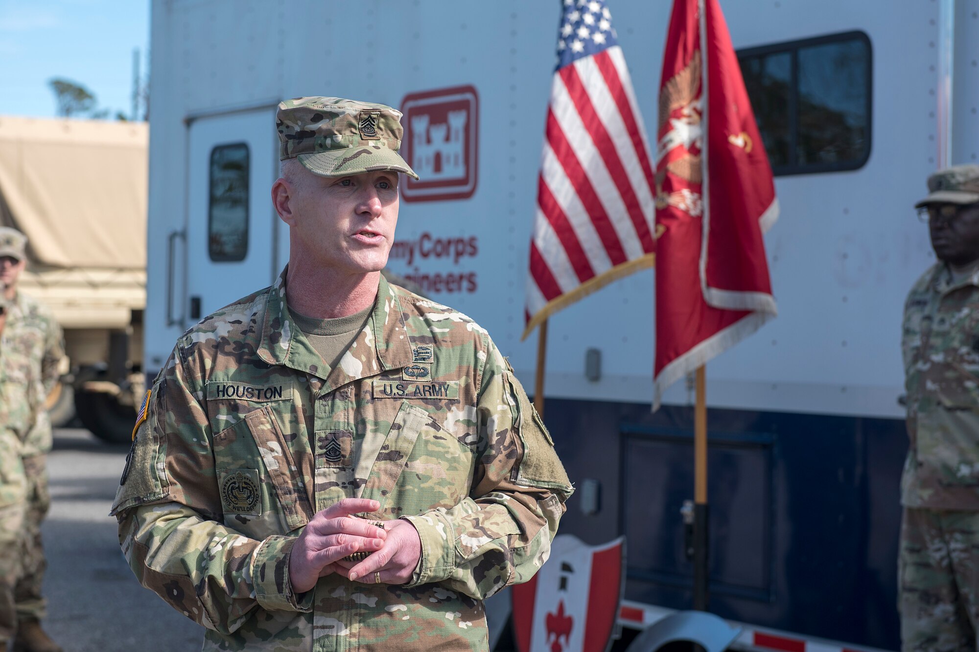 USACE sergeant major visits Tyndall, coins Soldiers