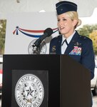 Brig. Gen. Laura Lenderman, 502nd Air Base Wing and Joint Base San Antonio commander, gives remarks during the dedication and grand opening of the new Bexar County Military and Veterans Services Center Nov. 12.