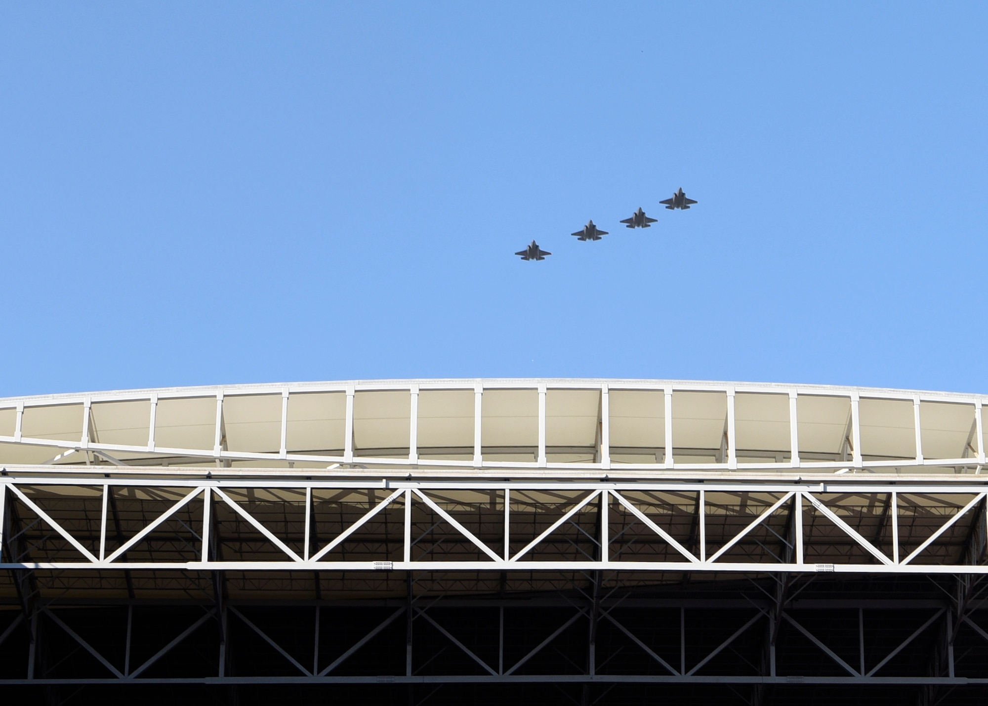 Four F-35A Lighting II’s from the 62nd Fighter Squadron assigned to Luke Air Force Base fly over State Farm Stadium before the Arizona Cardinals Salute to Service game, Nov. 18, 2018, Glendale, Ariz.