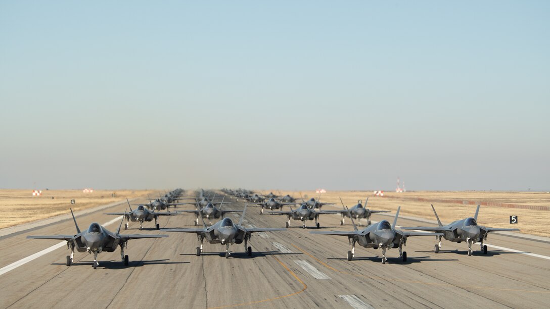 F-35A pilots from the 388th and 419th Fighter Wing prepare for takeoff as part of a combat power exercise at Hill Air Force Base, Utah. The exercise aims to confirm their ability to quickly employ a large force of jets against air and ground targets, and demonstrate the readiness and lethality of the F-35 Lightning II. As the first combat-ready F-35 units in the Air Force, the 388th and 419th FWs are ready to deploy anywhere in the world at a moment’s notice. (United States Air Force photo/Cynthia Griggs)