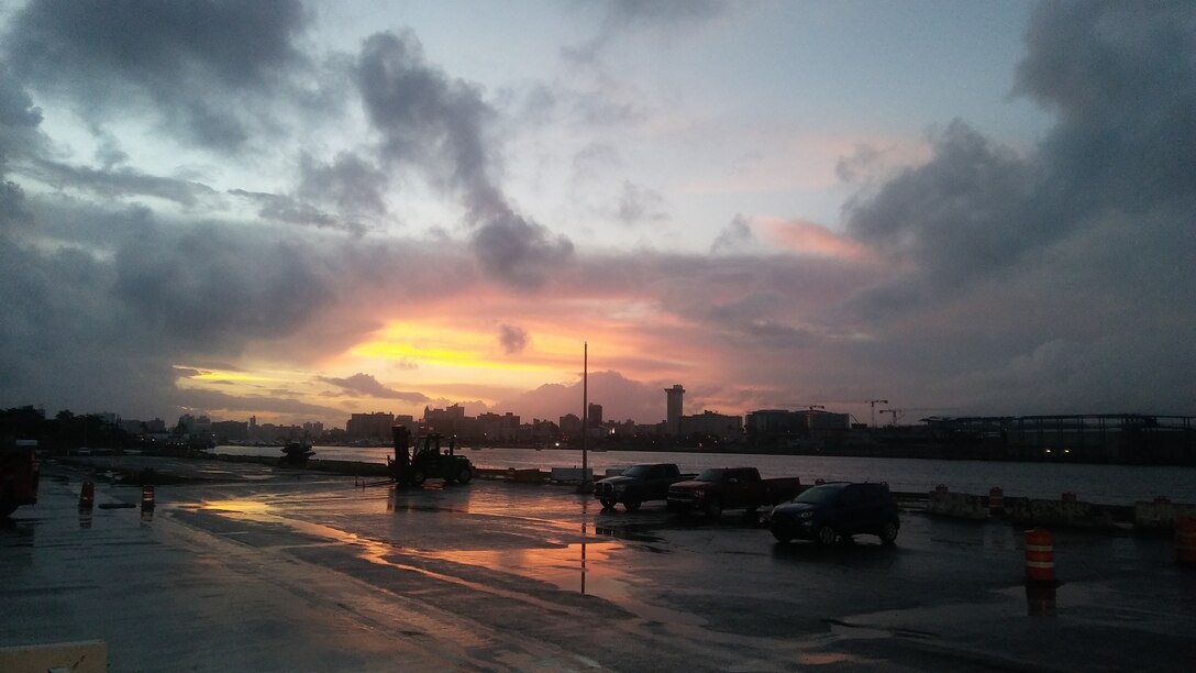 SAN JUAN, Puerto Rico, -- Sunrise at Pier 14, Oct. 17, 2018. Photo by Robin Henry. This was a 2018 photo drive entry.