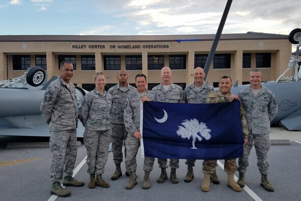 A team of nine U.S. Airmen from the South Carolina Air National Guard’s 169th Civil Engineer and Medical Squadrons volunteered to help nudge Tyndall Air Force Base in Florida toward recovery after Hurricane Michael left the base in near complete destruction October 22-28, 2018. (U.S. Air National Guard courtesy photo)