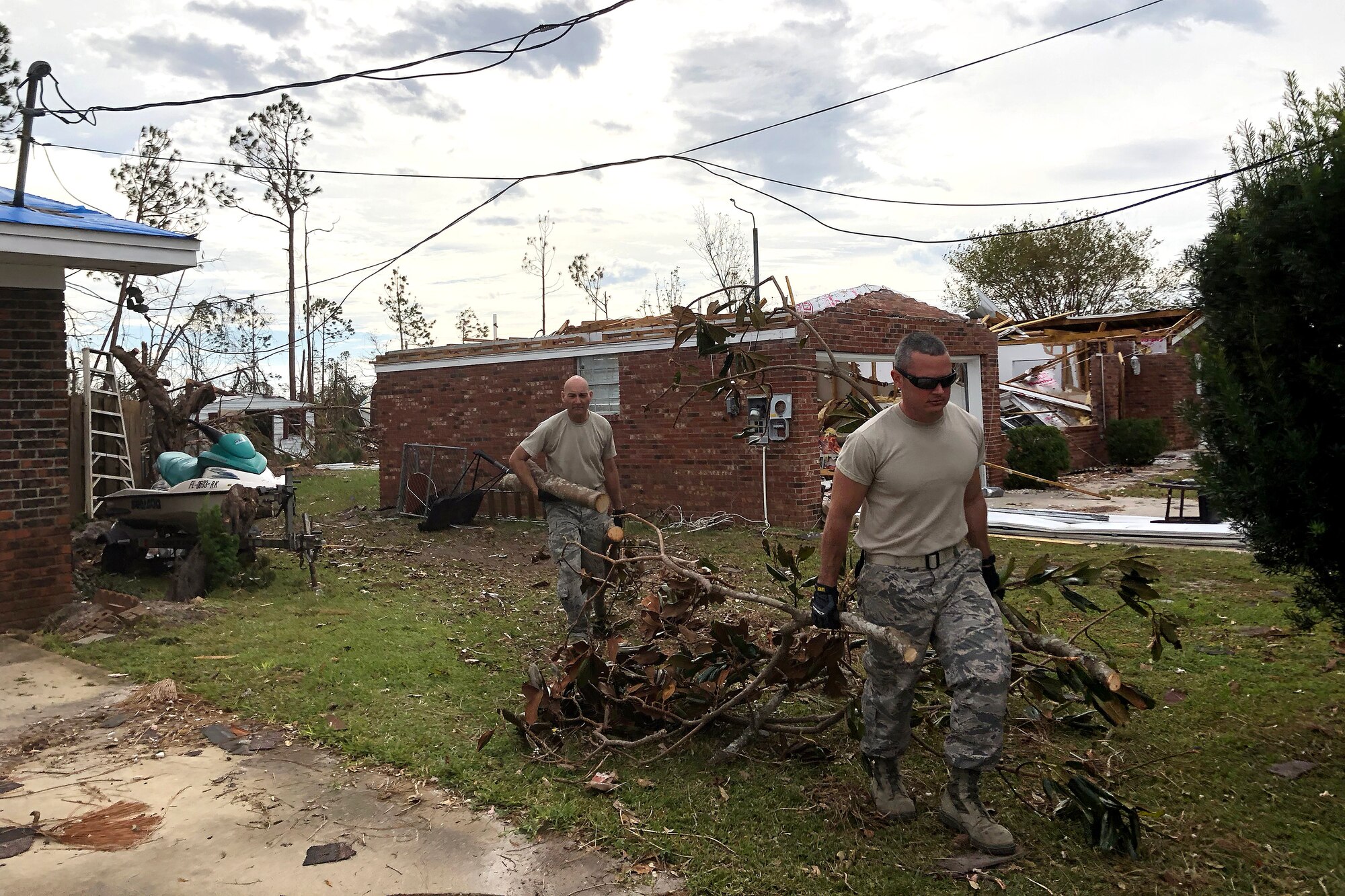 A team of nine U.S. Airmen from the South Carolina Air National Guard’s 169th Civil Engineer and Medical Squadrons volunteered to help nudge Tyndall Air Force Base in Florida toward recovery after Hurricane Michael left the base in near complete destruction October 22-28, 2018. (U.S. Air National Guard courtesy photo)