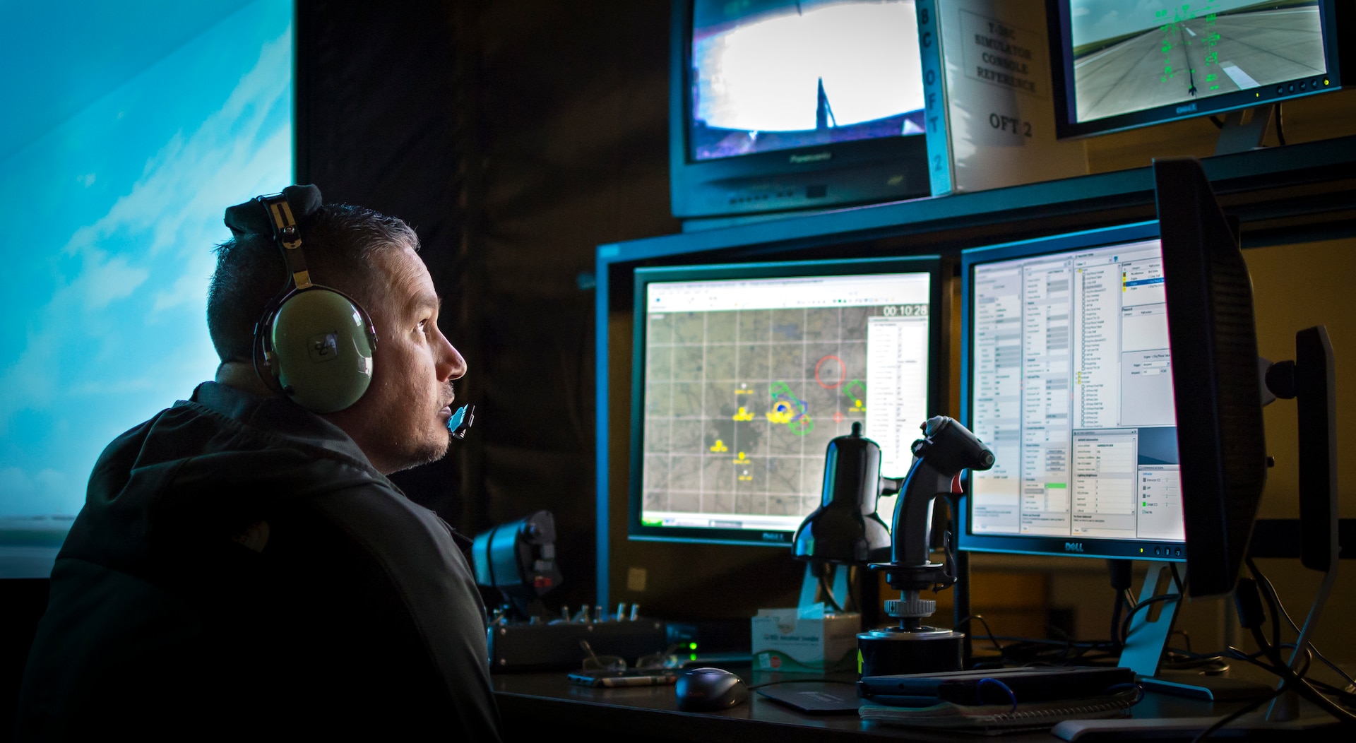 Damon Themely, an instructor pilot with the 12th Training Squadron, teaches a student pilot in a T-38C Talon flight simulator at Joint Base San Antonio - Randolph on Nov. 8, 2018. Instructor pilots have the ability to change the environment and flying conditions for the students, creating unique challenges for them to overcome.