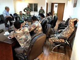 AMMAN, Jordan - 1st Theater Sustainment Command Soldiers (left) and the 157th Military Engagement Team conducted a Sustainment Staff Exchange with Jordanian Armed Forces (JAF) Logistics, Transportation, and Procurement directorate officers at the JAF Logistics Headquarters, Sept. 16-20. (U.S. Army photo provided)