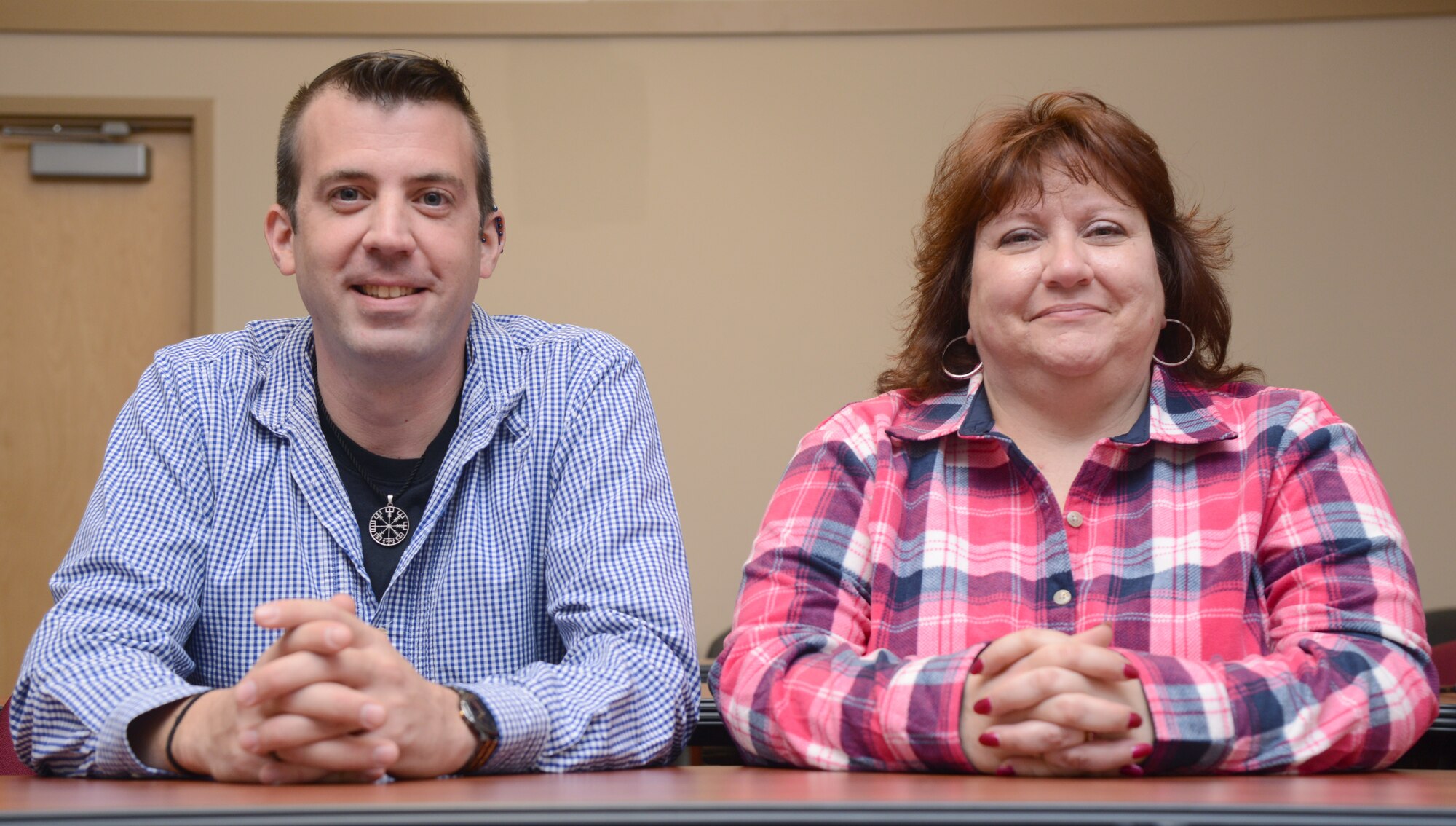 From left, Tinker Air Force Base’s Exceptional Family Member Program Coordinators Joshua Kever, 72nd Force Support Squadron, and Sharon Noones, 552nd Operations Support Squadron, help active duty Airmen and Sailors and their families with special needs.