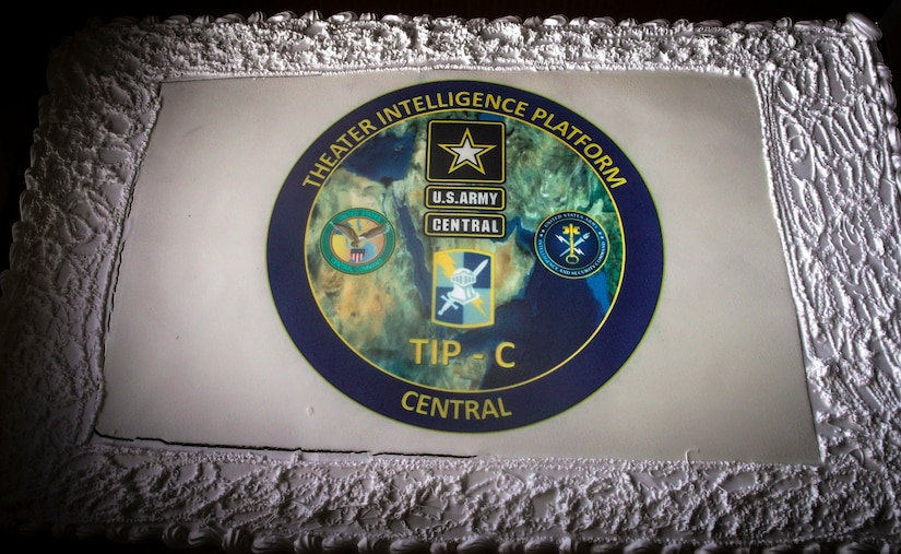 The cake presented to the U.S. Army Soldiers and civilian contractors of the Theater Intelligence Platform-Central office who spent their Veterans Day cleaning up excess scrap materials from their workplace at Camp Arifjan, Kuwait, Nov. 11, 2018. Promoting good unit morale enhances unit cohesion and reinforces the importance of excellence.