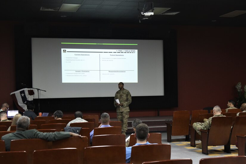 Sgt. 1st Class Anthony Darris, the Class one non-commissioned officer-in-charge for the 1st Theater Sustainment Command-Operational Command Post, based in Camp Arifjan, Kuwait, presented his unit’s accomplishments and concerns during the Food Service Management Board, held Nov. 5-7, here.  Darris stated that soldiers and servicemembers should fill out dining facility comment cards to help the FSMB learn what changes and recommendations can be made in the future.
