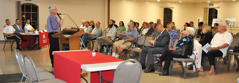A moderator with the U.S. Army Corps of Engineers St. Paul District, provides guidance to community members about the question-and-answer period during a Nov. 7 public meeting about the Westminster/East Garden Grove Flood Risk Management Study in Westminster, California.