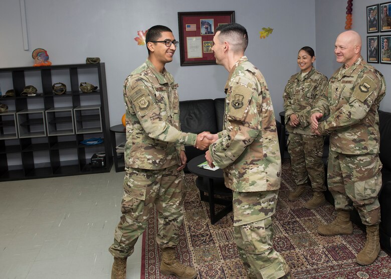 AFCENT Command Chief greets 407 AEG Airmen