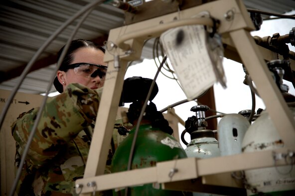 U.S. Air Force Senior Airman Molly Winters works in the medical logistics section at the Craig Joint Theater Hospital at Bagram Aifield, Afghanistan.