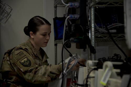 U.S. Air Force Senior Airman Molly Winters works in the medical logistics section at the Craig Joint Theater Hospital at Bagram Airfield, Afghanistan.