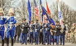Army and Air Michigan National Guard members, along with other services, represent the United States of America at the Latvian Centennial Parade in Riga, Latvia, Nov. 18, 2018. Michigan was invited to carry the American colors because of the unique relationship between the armed forces of Latvia and the Michigan National Guard resulting from their 25-year State Partnership.