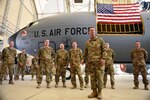 Air Force Gen. Joseph Lengyel, chief, National Guard Bureau, talks with Nebraska National Guard members, 451st Air Expeditionary Group, Kandahar, Afghanistan, Nov. 23, 2018.