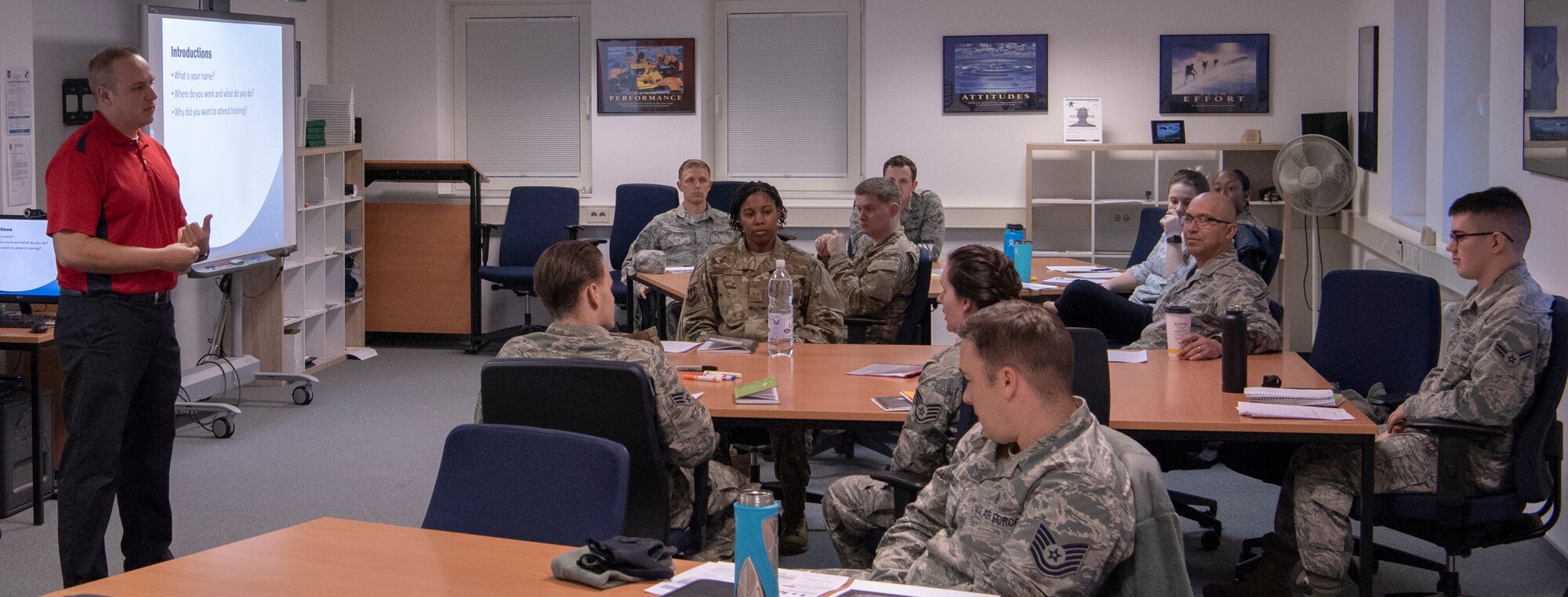 U.S. Air Force Master Sgt. Christopher Patten, 52nd Fighter Wing Innovation and Transformation Office problem identification training instructor, teaches his last Problem Identification Training class, at Spangdahlem Air Base, Germany, Nov. 20, 2018