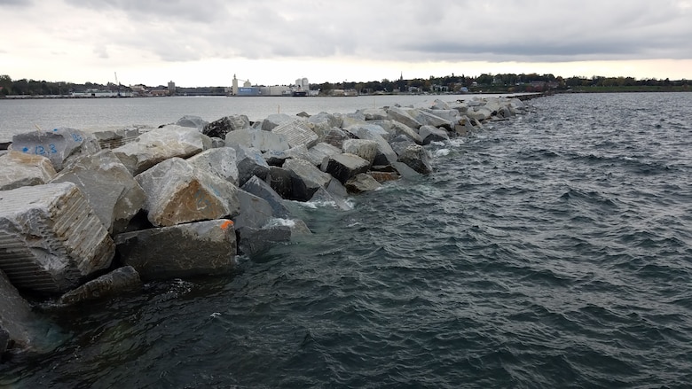 The U.S. Army Corps of Engineers, Buffalo District has completed construction repairs to the Oswego Harbor West Arrowhead Breakwater located at the Port of Oswego, Oswego, New York.