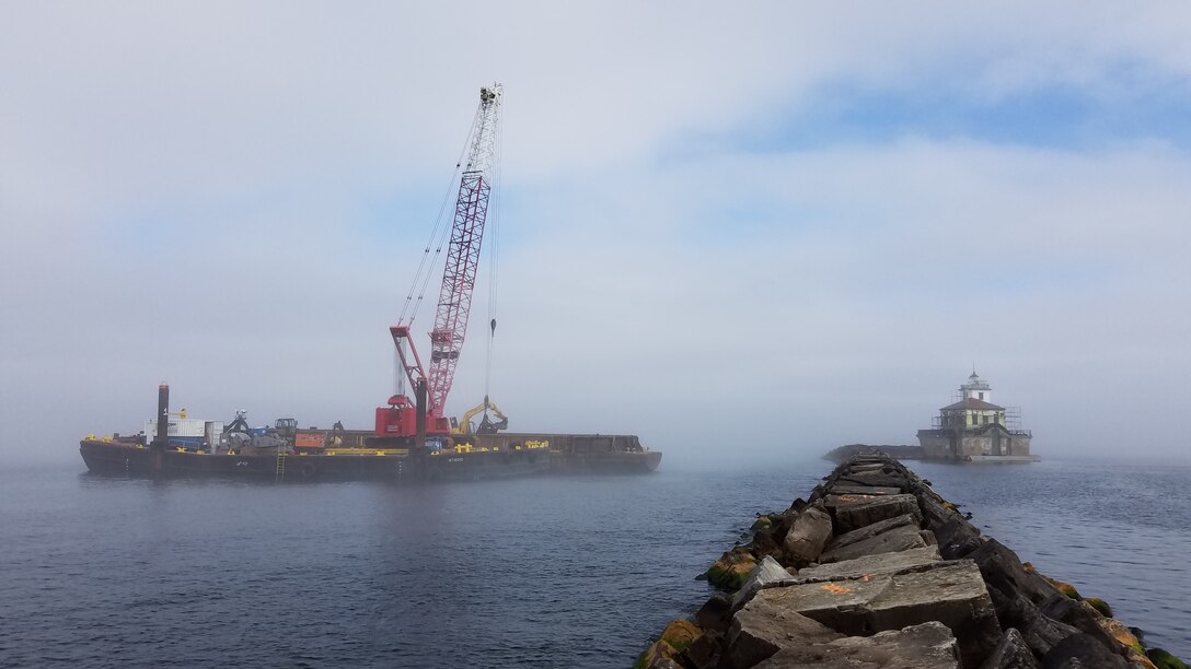 The U.S. Army Corps of Engineers, Buffalo District has completed construction repairs to the Oswego Harbor West Arrowhead Breakwater located at the Port of Oswego, Oswego, New York.