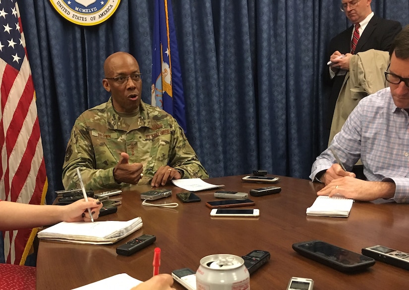 Air Force general speaks to reporters