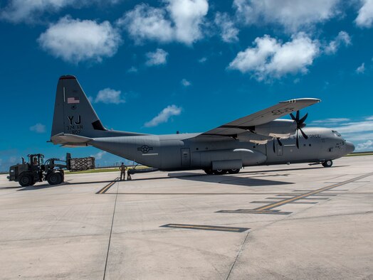 36th Contingency Response Group members from Andersen Air Force Base, Guam offload relief supplies from a U.S. Air Force C-130J Super Hercules from the 374th Airlift Wing at Yokota Air Base, Japan in Saipan, Commonwealth of the Northern Mariana Islands (CNMI) Nov. 1, 2018.