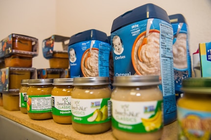 Baby food lines the shelves at the Armed Services YMCA of Alaska at Joint Base Elmendorf-Richardson, Alaska, Nov. 19, 2018.  The ASYMCA of Alaska runs two food pantries at JBER, as well as a location at Fort Wainwright. Through a variety of programs and services, the ASYMCA of Alaska has been enhancing lives of military members for more than 70 years.