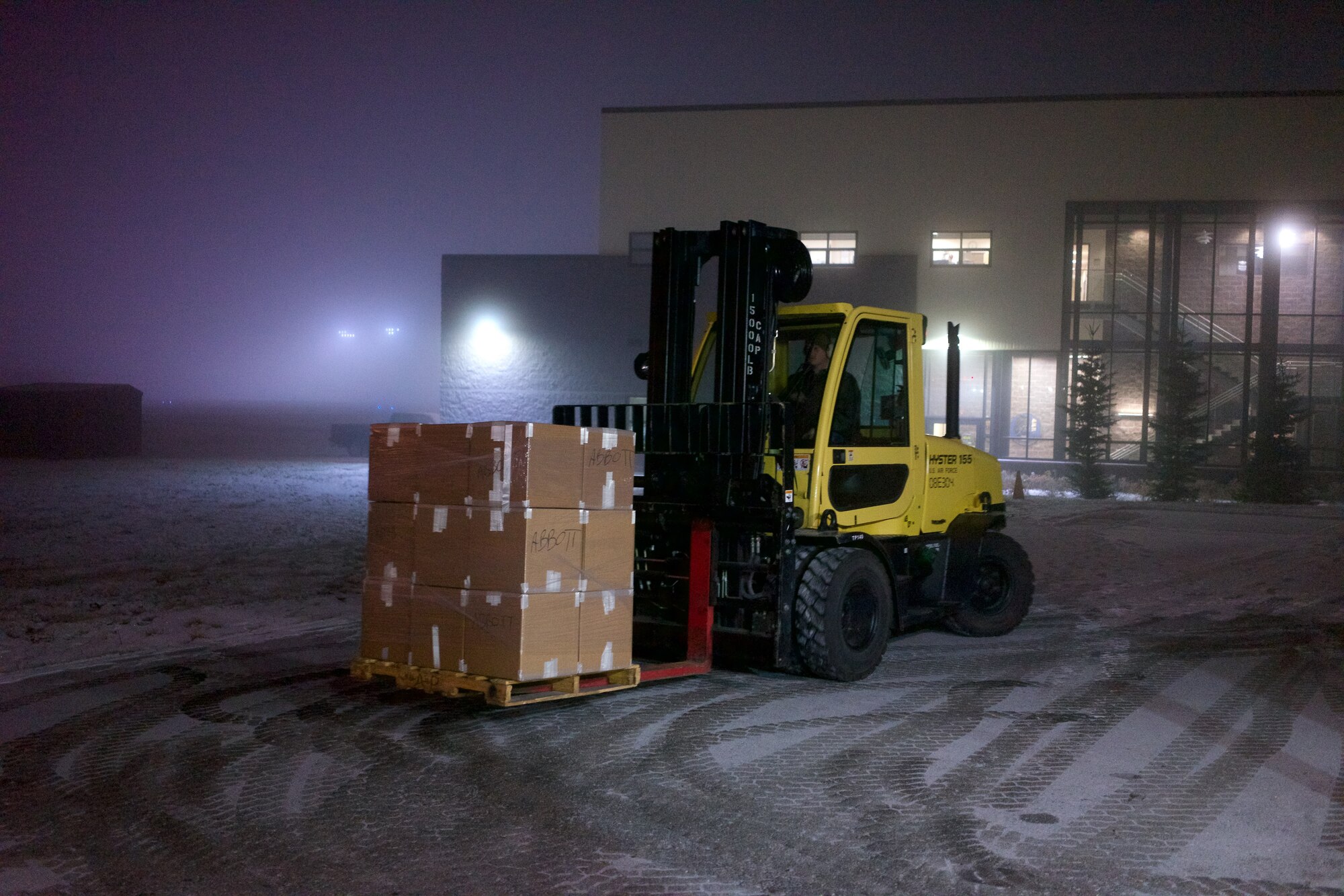 Airmen of 176th Wing load boxes containing prescription drugs Nov. 6, 2018, at Joint Base Elmendorf-Richardson, Alaska, for transport by HC-130J Combat King II to Spokane, Washington, for incineration. Airmen of 176th Wing, members of the Alaska National Guard Counterdrug Support Program, and special agents of the Drug Enforcement Administration joined forces in the effort of transporting more than 4,000 pounds of prescription drugs turned in during Alaska’s biannual prescription drug take back. (U.S. Air National Guard photo by David Bedard/Released)