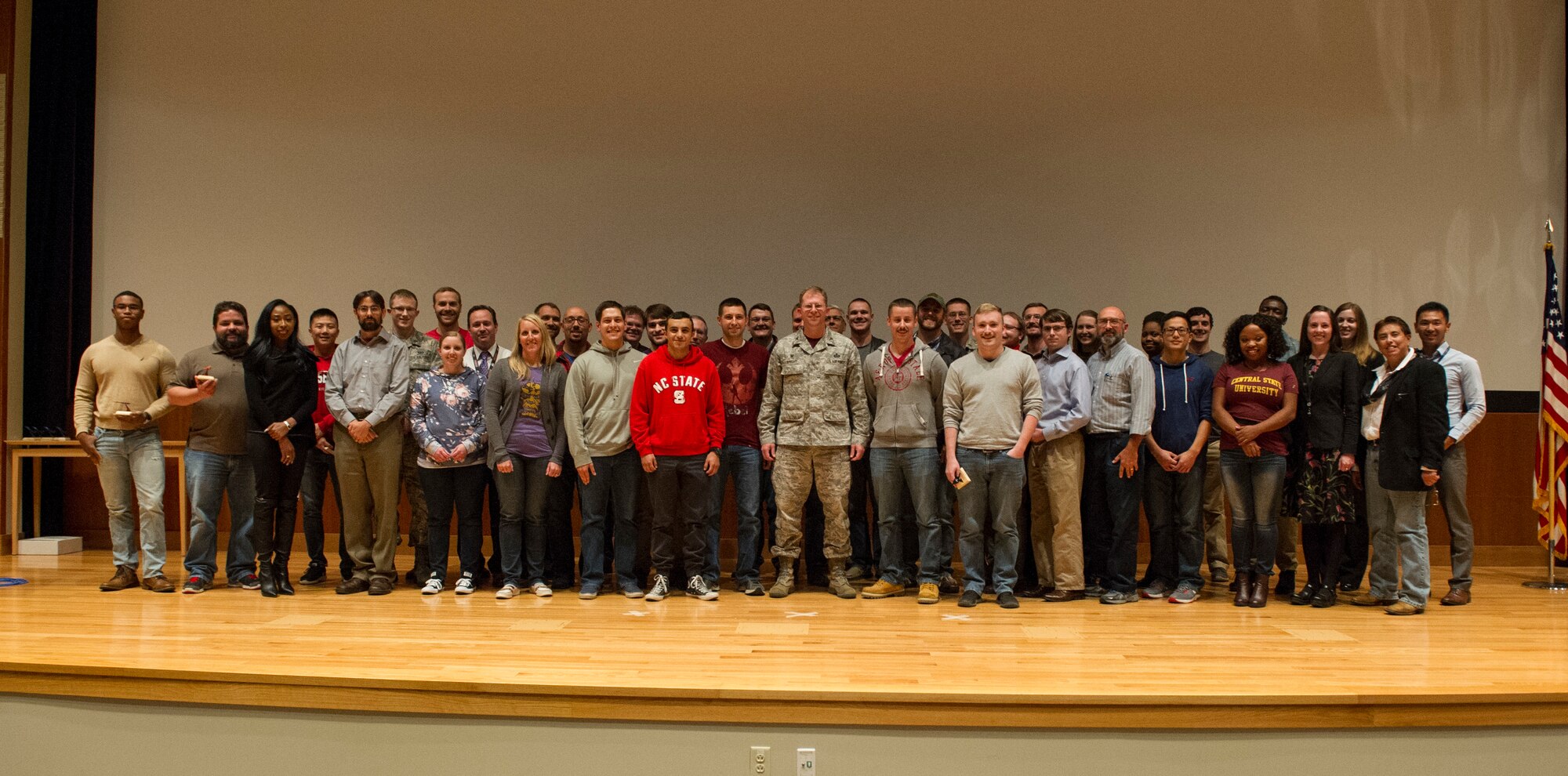 Participants of Hack4NASIC pose for a photo, Oct. 12, 2018. The National Air and Space Intelligence Center hosted the inaugural event to improve the Center’s capabilities. (U.S. Air Force photo by Senior Airman Michael Hunsaker)