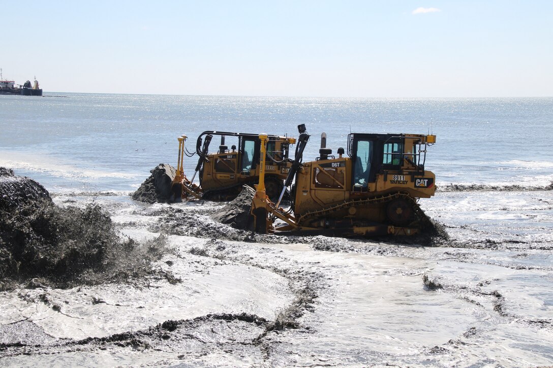 The U.S. Army Corps of Engineers is managing the Manasquan Inlet to Barnegat Inlet Coastal Storm Risk Management project in partnership with New Jersey Department of Environmental Protection and contractor Weeks Marine. The project, once fully completed, will cover approximately 14 miles of coastline along the Barnegat Peninsula and will reduce the risk of storm damages for the communities of Point Pleasant Beach, Bay Head, Mantoloking, Brick Township, Toms River Township, Lavallette, Seaside Heights, Seaside Park, and Berkeley Township. More than 11 million cubic yards of sand will be dredged from approved borrow areas and pumped through a series of pipes onto the beaches of the municipalities.