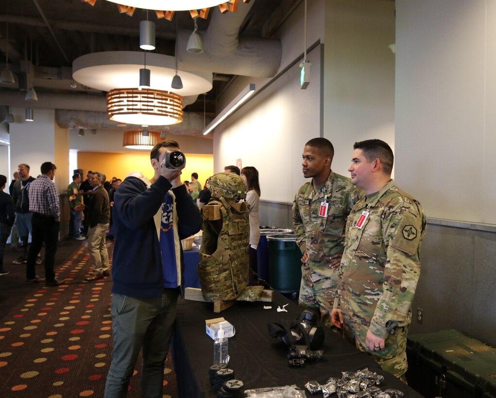 U.S. Army Reserve Soldiers of the 364th Sustainment Command (Expeditionary) shared their military experience with members of the Amazon civilian workforce at a veterans appreciation event hosted by the Amazon Warriors Affinity Group in Seattle, Washington.