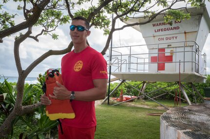 Senior Airman Casey Whitworth, a full-time lifeguard and triage response team member of the Hawaii Air National Guard, was posted near this spot at Marine Corpse Base Hawaii when he was called to help rescue the victims of a commercial helicopter crash on Oct. 22, 2018. The rescue effort was successful because of the teamwork of his teammates, local firefighters and a few good Samaritans. Whitworth is a member of the 154th Medical Group’s Chemical, Biological, Radiological, Nuclear, High Yield Explosive Enhanced Response Force Package (CERFP), a unit that responds to emergencies on a regular basis. Whitworth attributes some of his preparedness to his training in the HIANG. This photo was taken on Nov. 22, 2018.