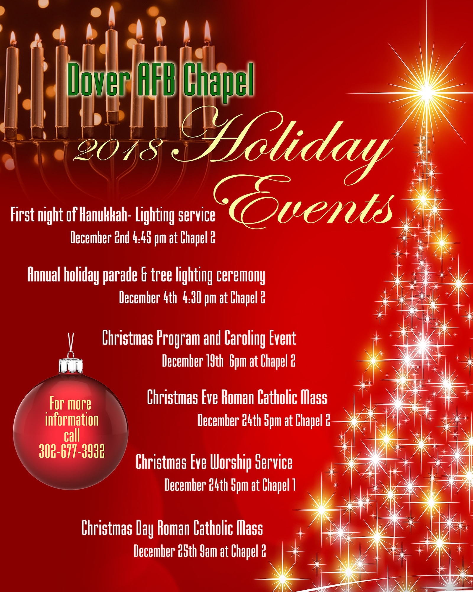 Dover Air Force Base Chapel list of Holiday Events.