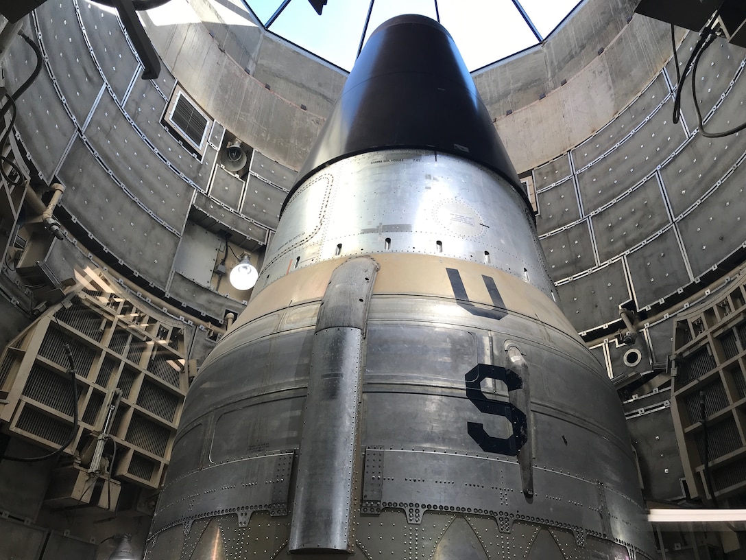 View near the top of the Titan II missile inside its silo.