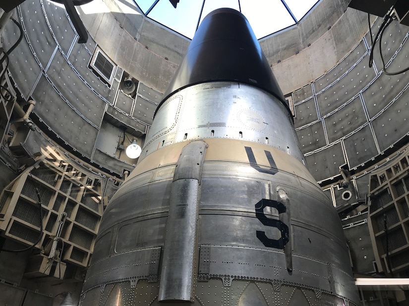 View near the top of the Titan II missile inside its silo.