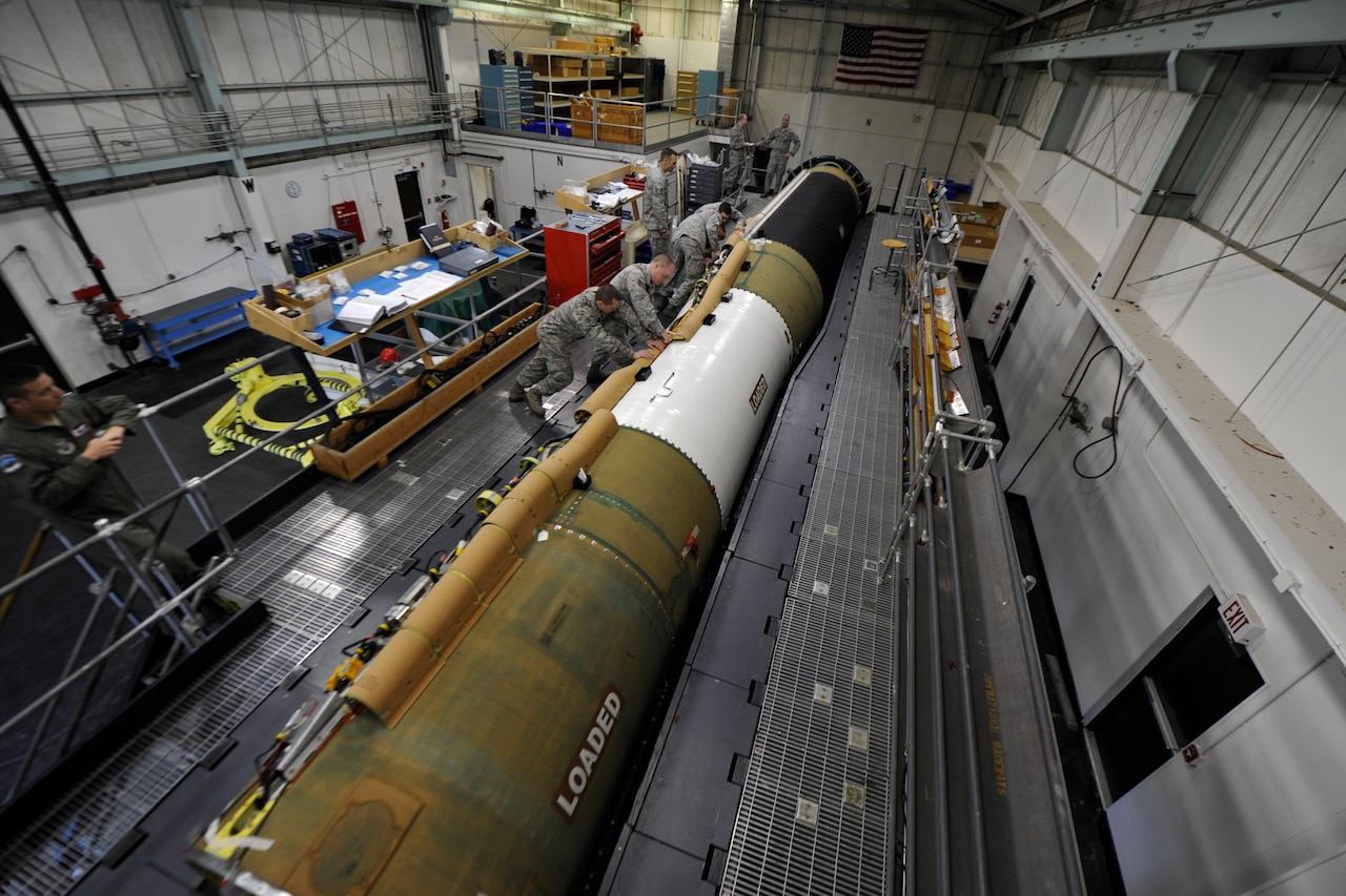 Crew works on Minuteman III missile.