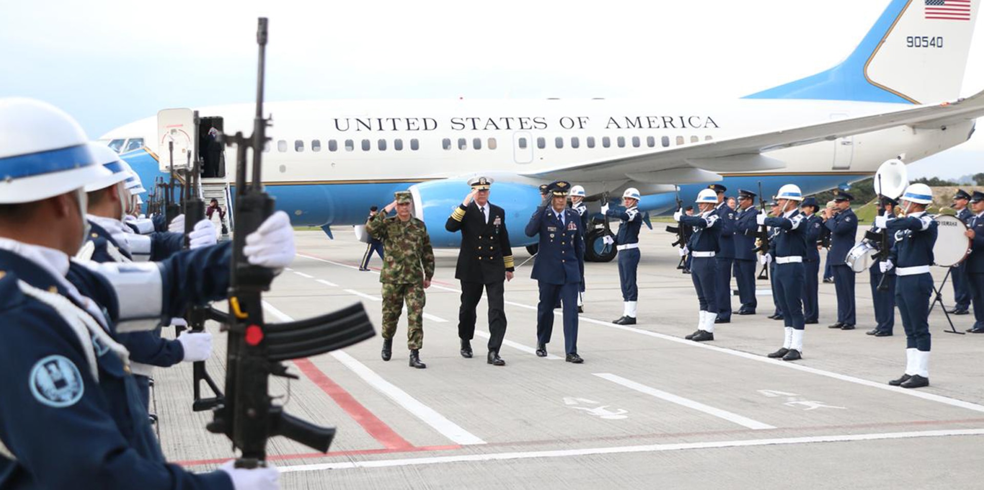 Navy Adm. Craig S. Faller, commander of U.S. Southern Command, arrives in Colombia for his first official trip.