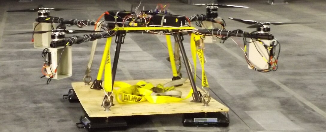 An unmanned aerial system used to measure RF inside the Benefield Anechoic Facility. (Courtesy photo)