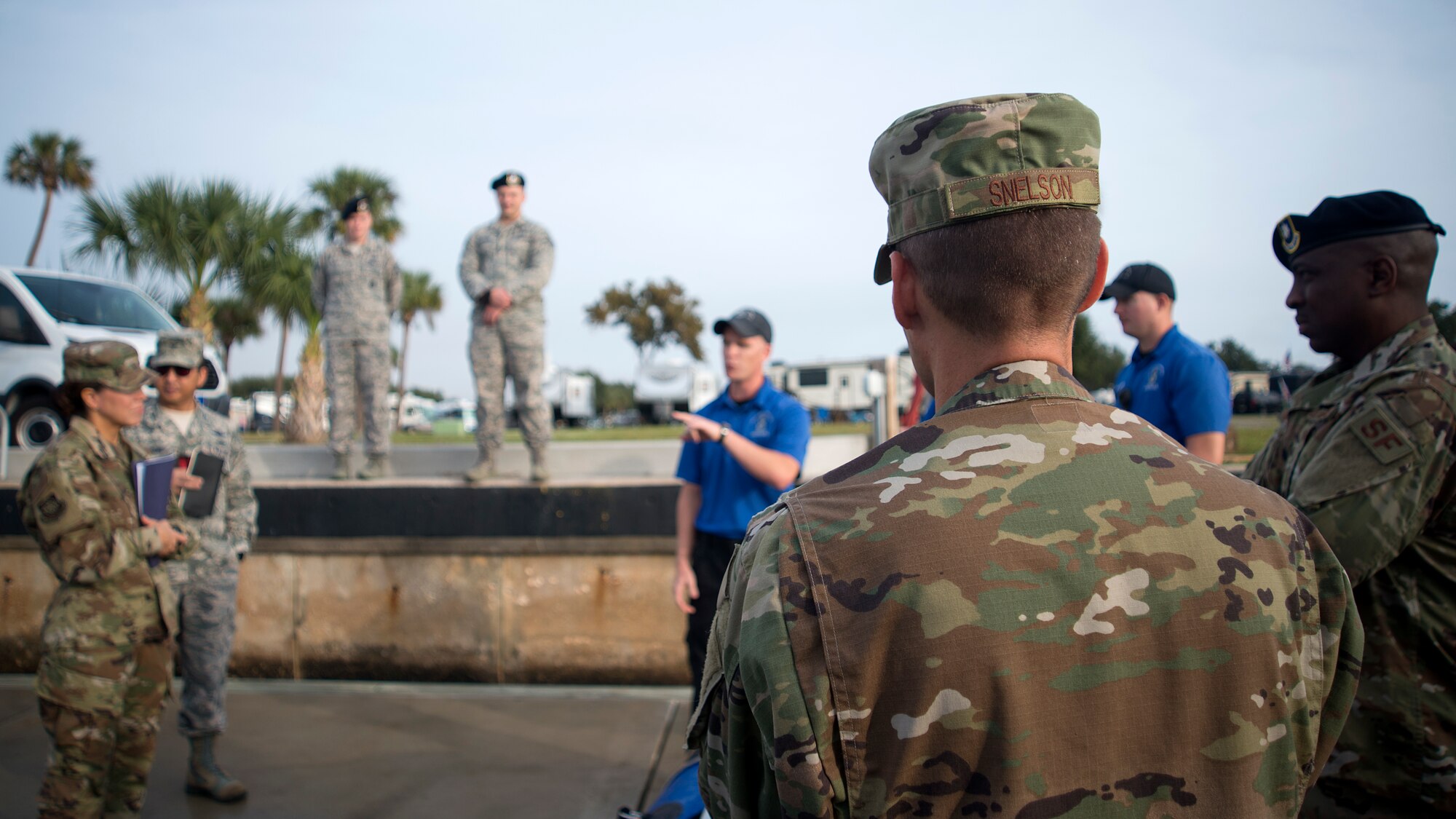 6th Air Mobility Wing leadership, receive a safety briefing from Tech. Sgt. James Himes, 6th SFS Marine Patrol noncommissioned officer in charge at MacDill Air Force Base, Fla., Nov. 26, 2018.