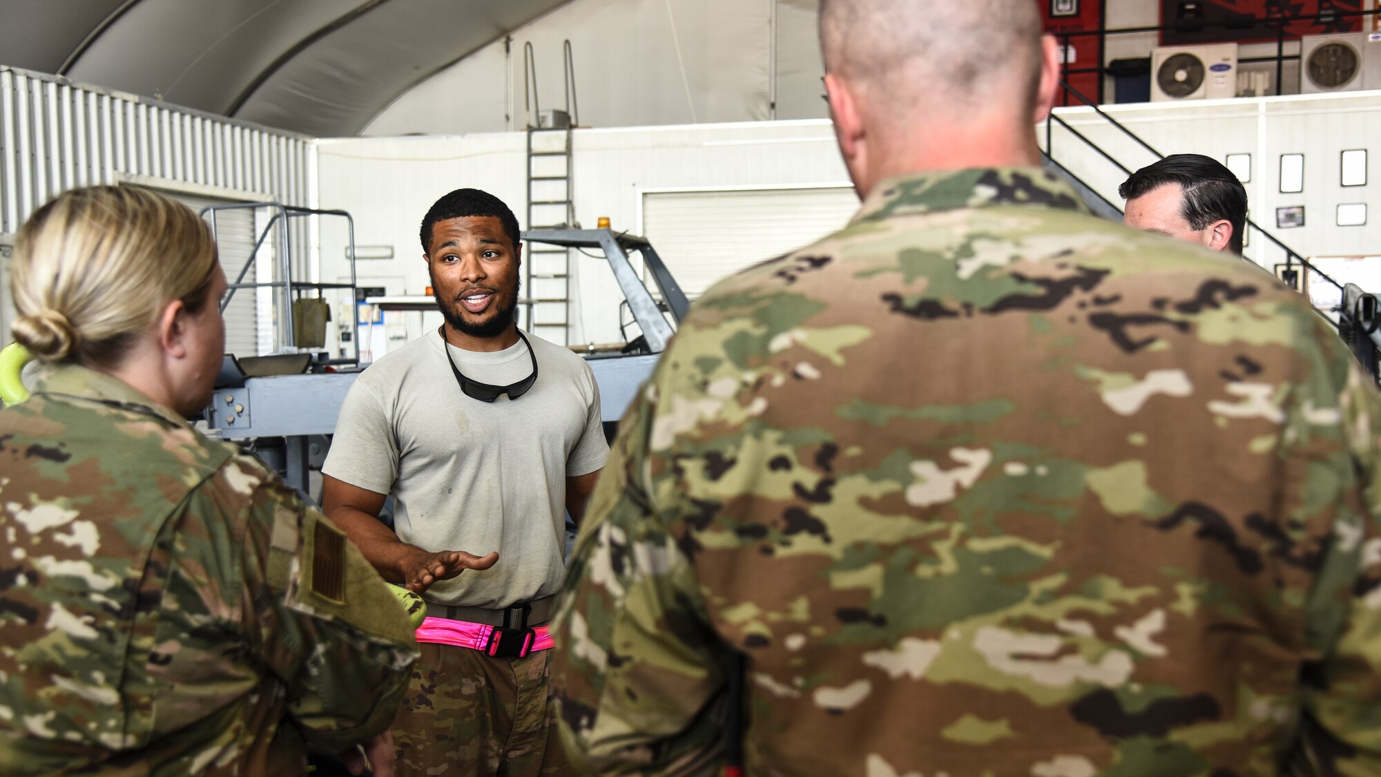 U.S. Air Force Staff Sgt. Joshua Brown, 380th Expeditionary Aircraft Maintenance Squadron U-2 Dragon Lady aircraft repair mechanic and Crash Damaged or Disabled Aircraft Recovery team member, conducts familiarization training on a U-2 at Al Dhafra Air Base, United Arab Emirates, Nov. 14, 2018. The CDDAR team is not only responsible for responding to the aircraft assigned to ADAB, but all aircraft in the U.S. Air Forces Central Command area of responsibility. The AFCENT AOR ranges from the top of Uzbekistan near the Aral Sea, all the way to the southern tip of Yemen – spanning across 20 Central and Southwest Asian countries. (U.S. Air Force photo by Senior Airman Mya M. Crosby)