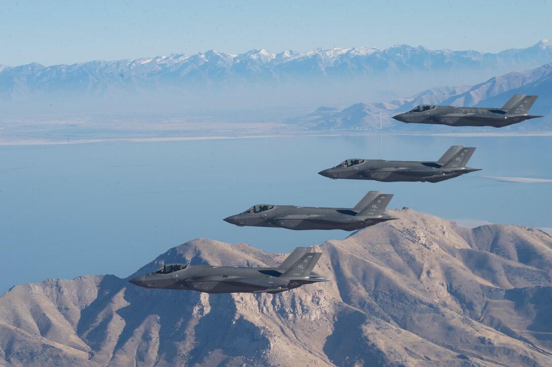 A formation of F-35 Lightning IIs