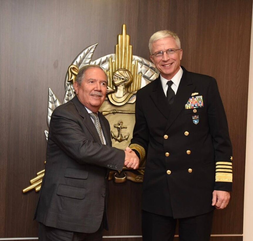 Navy. Adm. Craig S. Faller, commander of U.S. Southern Command, meets with Colombian Minister of Defense Guillermo Botero to discuss the continuation of the U.S.-Colombia security partnership.
