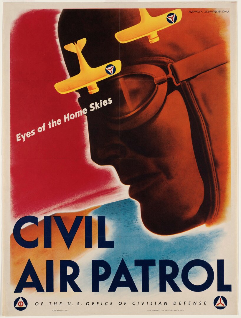 This iconic 1943 CAP recruitment poster was designed by V. Clayton Kenney of Cleveland, himself a member of Squadron 511-3 in Chagrin Falls, Ohio. Source: U.S. Office of War Information, National Archives.