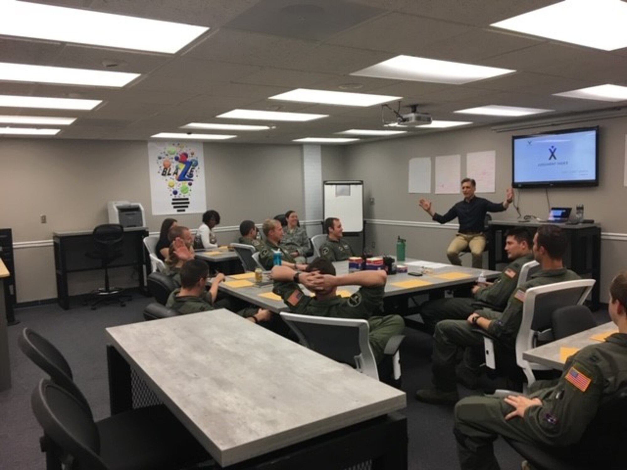 Andy Christiansen, motivational speaker, leads a small group discussion Sept. 12, 2018, in the Columbus Air Force Base, Spark Cell. The idea of the Spark Cell is to openly communicate ideas without judgment, so everyone’s input is valuable. (Curtesy photo)