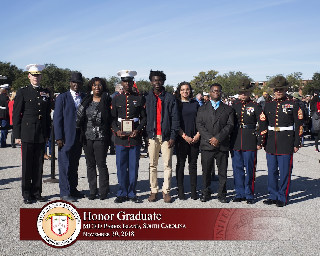 Pfc. Kaidaryn K. Morris graduated from Marine recruit training today as the platoon honor graduate of Platoon 1088, Company B, 1st Battalion, Recruit Training Regiment, for placing first of 74 recruits.