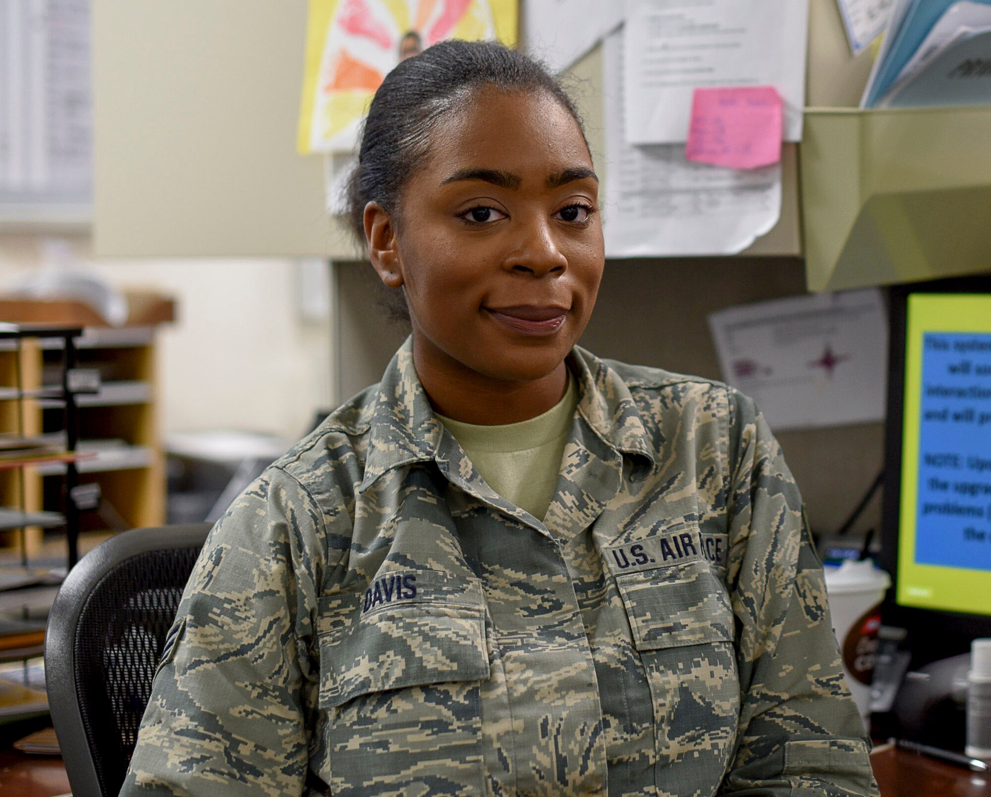 SrA JAndrea Davis, a 301st Force Support Squadron force management technician, shares why she joined the military and her career goals during an interview for a Spotlight feature November 29, 2018. The Spotlight series gives a behind-the-scenes look at the men and women who are the driving force of the 301st Fighter Wing. 
(U.S. Air Force photo by Airman 1st Class Brittany Morelock)